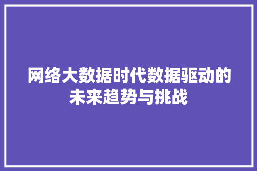 网络大数据时代数据驱动的未来趋势与挑战