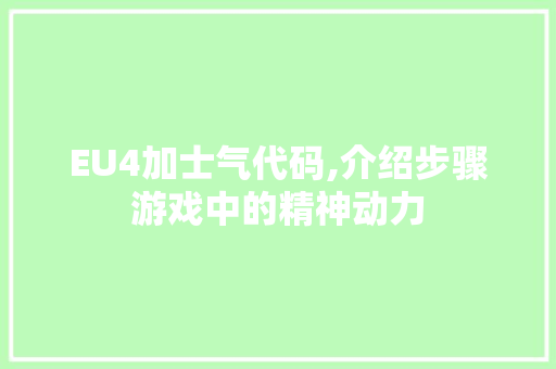 EU4加士气代码,介绍步骤游戏中的精神动力