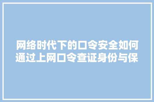 网络时代下的口令安全如何通过上网口令查证身份与保障信息安全