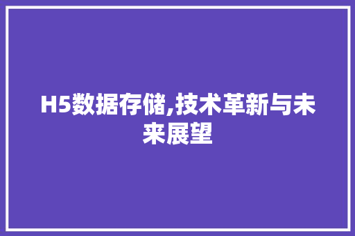 H5数据存储,技术革新与未来展望 缓存Redis