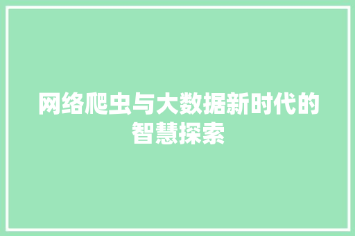网络爬虫与大数据新时代的智慧探索