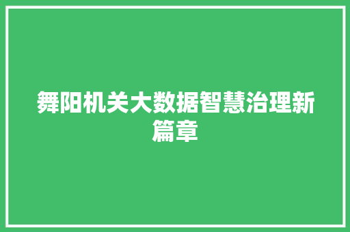 舞阳机关大数据智慧治理新篇章