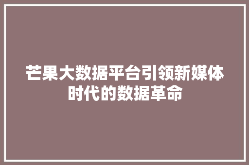 芒果大数据平台引领新媒体时代的数据革命