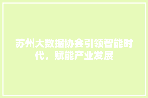 苏州大数据协会引领智能时代，赋能产业发展