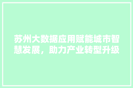 苏州大数据应用赋能城市智慧发展，助力产业转型升级