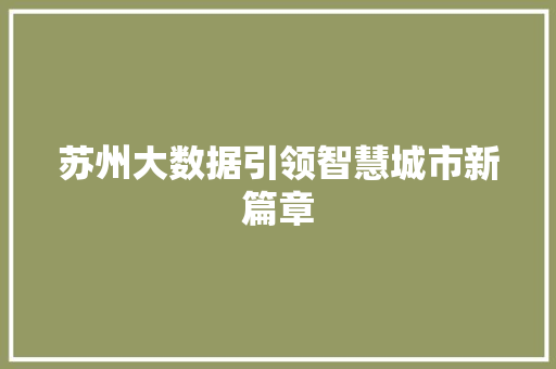 苏州大数据引领智慧城市新篇章