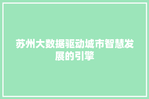 苏州大数据驱动城市智慧发展的引擎
