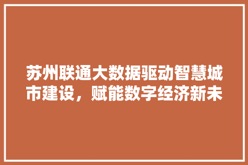 苏州联通大数据驱动智慧城市建设，赋能数字经济新未来