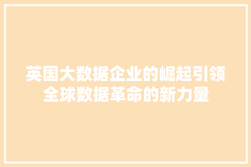 英国大数据企业的崛起引领全球数据革命的新力量