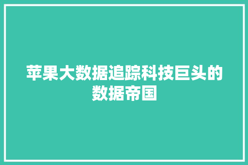 苹果大数据追踪科技巨头的数据帝国