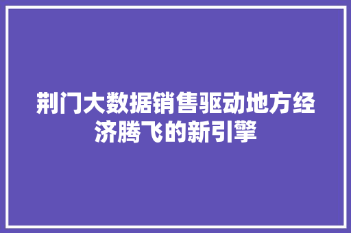 荆门大数据销售驱动地方经济腾飞的新引擎