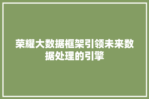 荣耀大数据框架引领未来数据处理的引擎