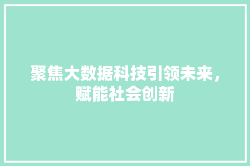 聚焦大数据科技引领未来，赋能社会创新