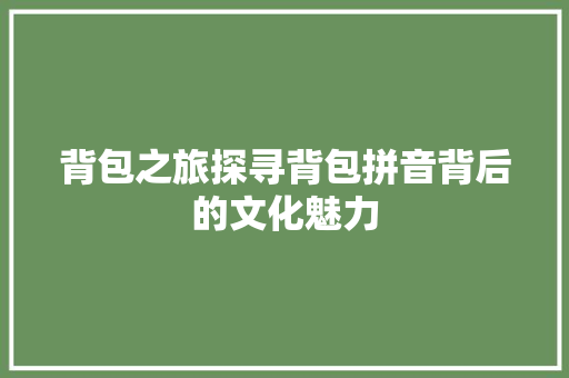 背包之旅探寻背包拼音背后的文化魅力