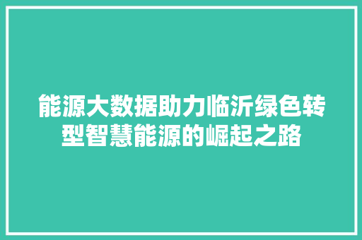 能源大数据助力临沂绿色转型智慧能源的崛起之路 项目报告