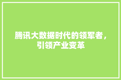 腾讯大数据时代的领军者，引领产业变革