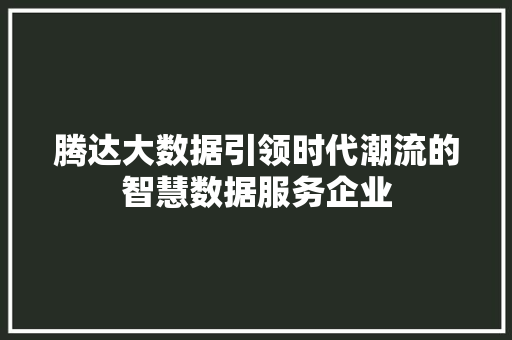 腾达大数据引领时代潮流的智慧数据服务企业