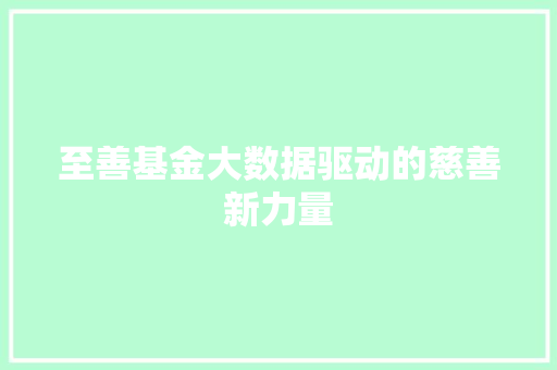 至善基金大数据驱动的慈善新力量
