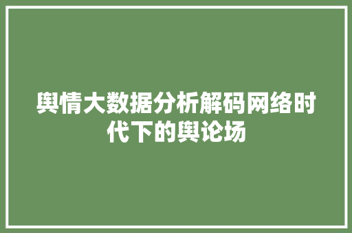 舆情大数据分析解码网络时代下的舆论场