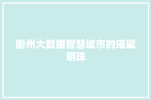衢州大数据智慧城市的璀璨明珠