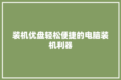 装机优盘轻松便捷的电脑装机利器