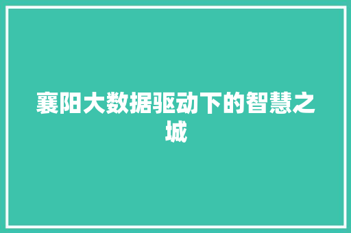 襄阳大数据驱动下的智慧之城