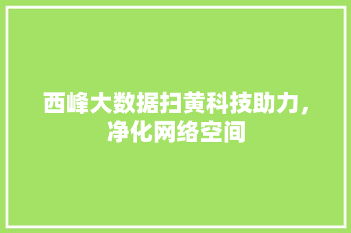 西峰大数据扫黄科技助力，净化网络空间