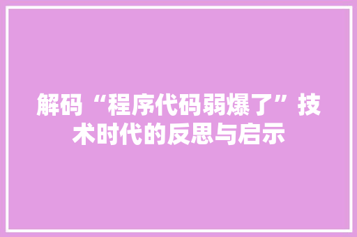解码“程序代码弱爆了”技术时代的反思与启示