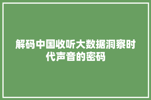 解码中国收听大数据洞察时代声音的密码
