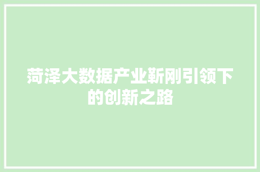 菏泽大数据产业靳刚引领下的创新之路
