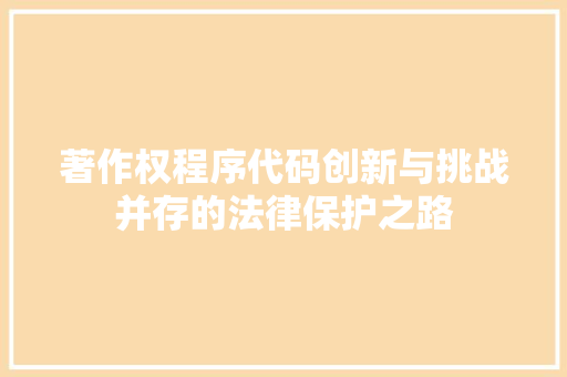 著作权程序代码创新与挑战并存的法律保护之路