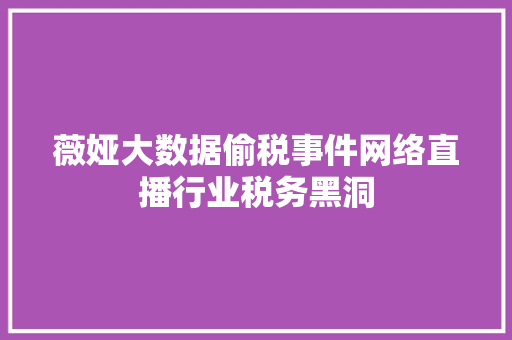 薇娅大数据偷税事件网络直播行业税务黑洞