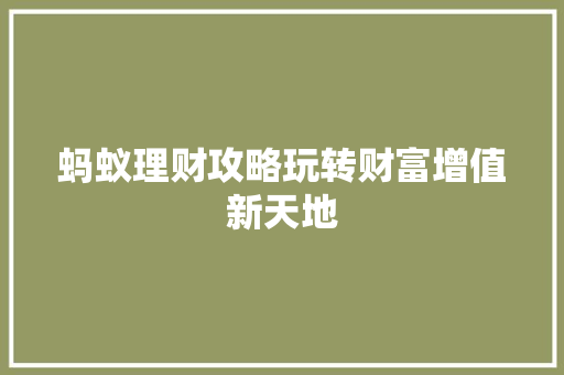 蚂蚁理财攻略玩转财富增值新天地