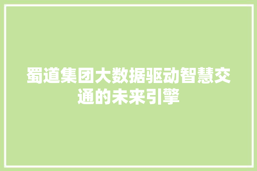 蜀道集团大数据驱动智慧交通的未来引擎
