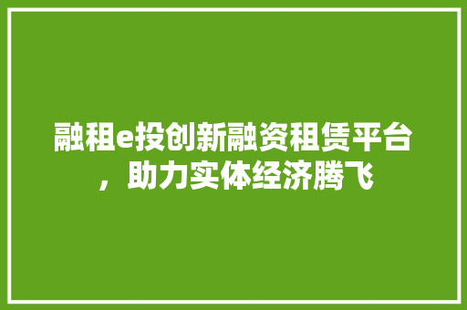 融租e投创新融资租赁平台，助力实体经济腾飞