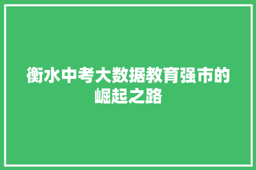 衡水中考大数据教育强市的崛起之路