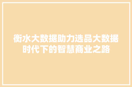 衡水大数据助力选品大数据时代下的智慧商业之路