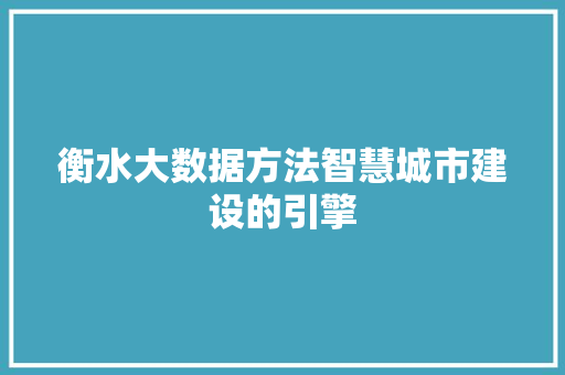 衡水大数据方法智慧城市建设的引擎