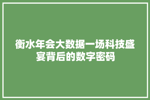 衡水年会大数据一场科技盛宴背后的数字密码