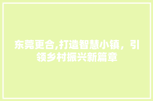 东莞更合,打造智慧小镇，引领乡村振兴新篇章 网站建设