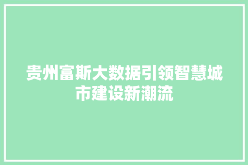 贵州富斯大数据引领智慧城市建设新潮流