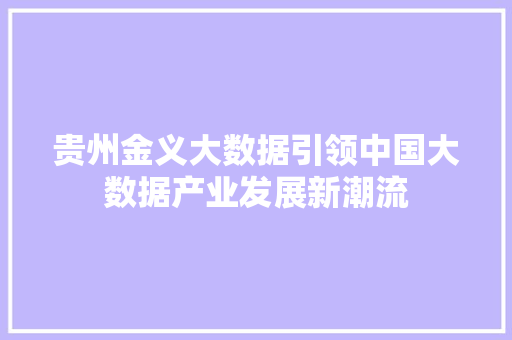 贵州金义大数据引领中国大数据产业发展新潮流