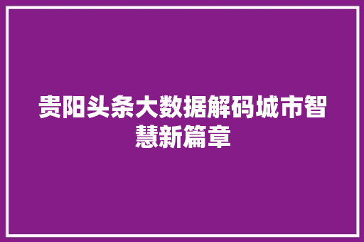 贵阳头条大数据解码城市智慧新篇章