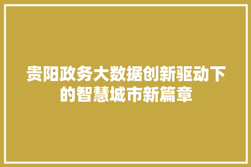 贵阳政务大数据创新驱动下的智慧城市新篇章 项目报告