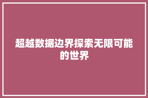 超越数据边界探索无限可能的世界 前端技术
