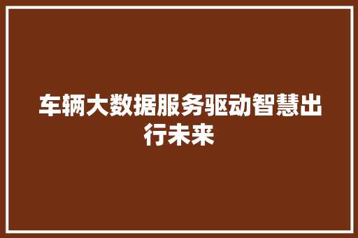 车辆大数据服务驱动智慧出行未来