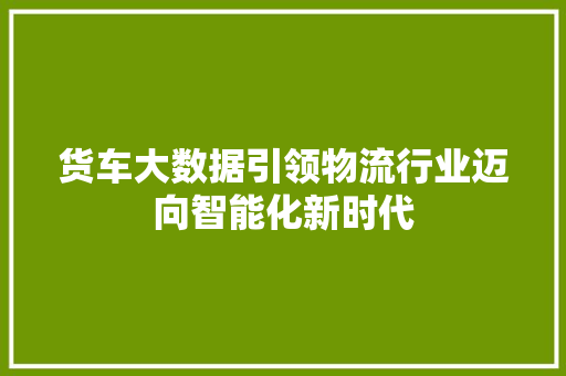 货车大数据引领物流行业迈向智能化新时代