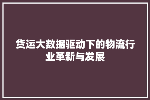货运大数据驱动下的物流行业革新与发展