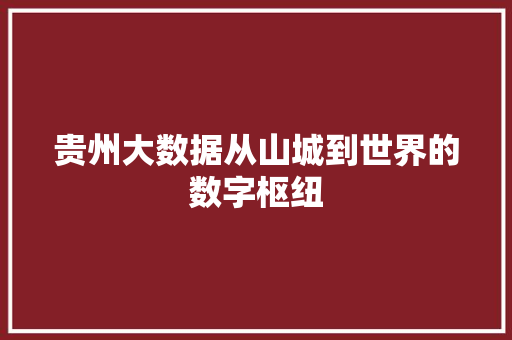 贵州大数据从山城到世界的数字枢纽