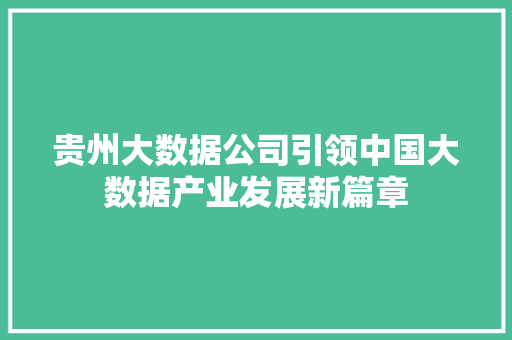 贵州大数据公司引领中国大数据产业发展新篇章